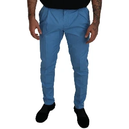 Blue Cotton Silk Trousers Chinos Pants