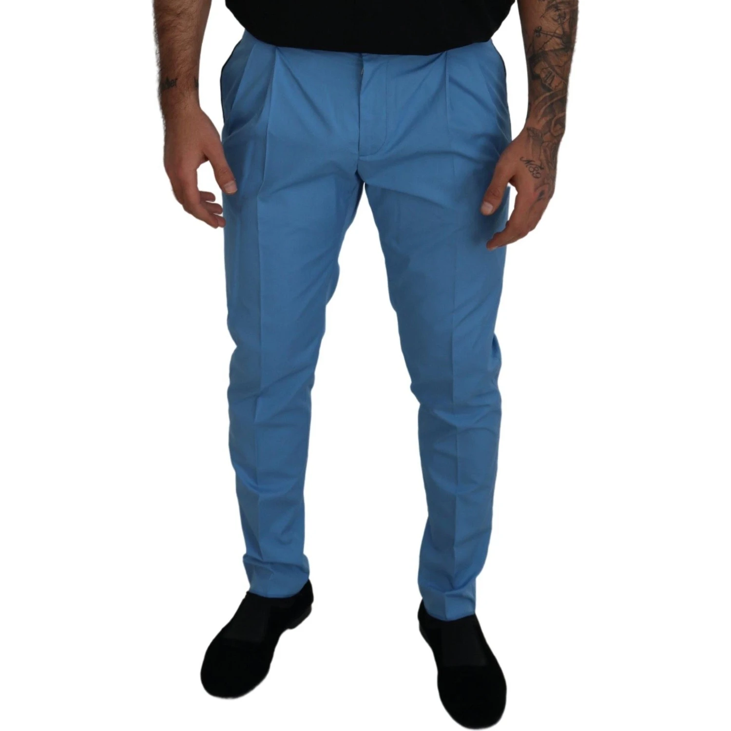 Blue Cotton Silk Trousers Chinos Pants