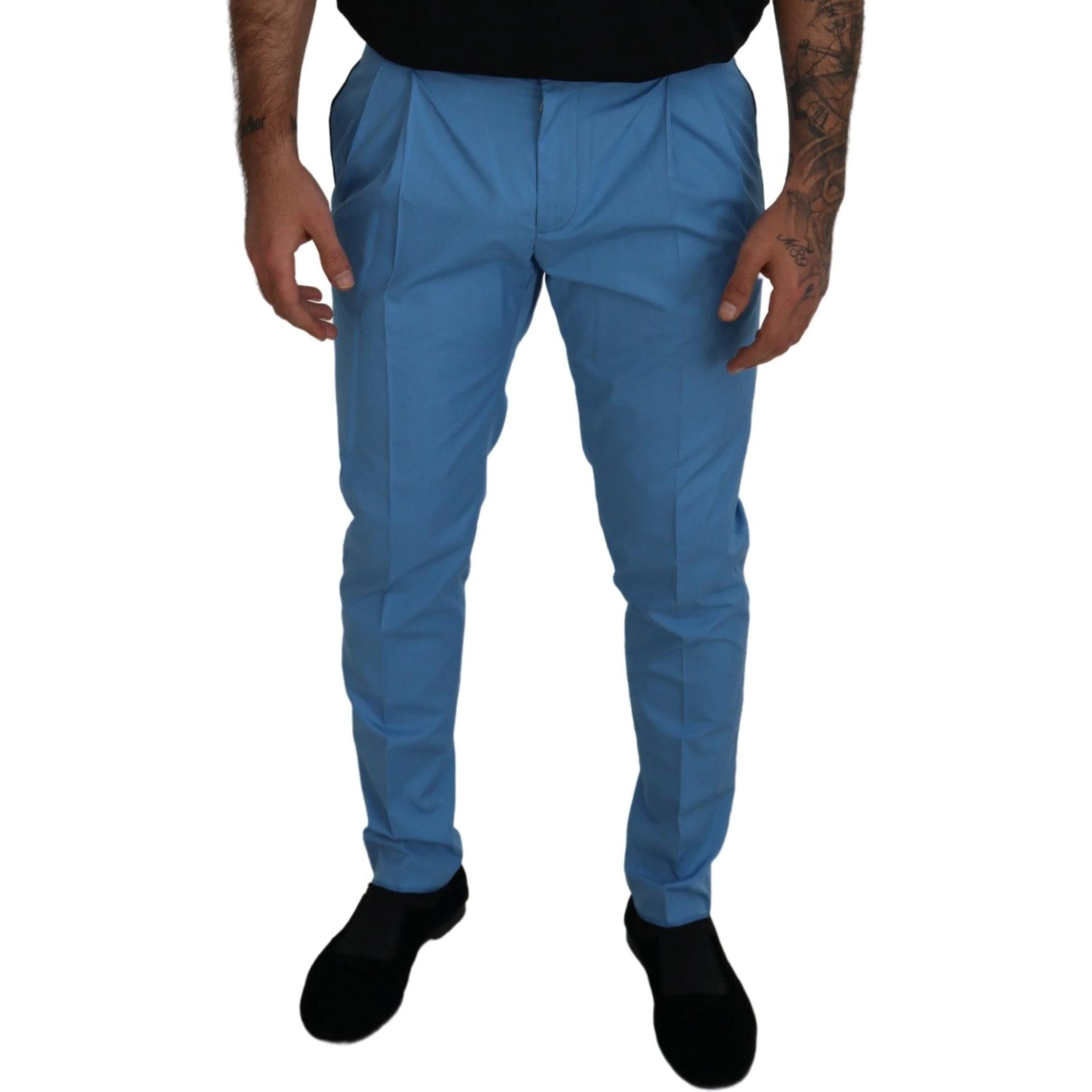 Blue Cotton Silk Trousers Chinos Pants