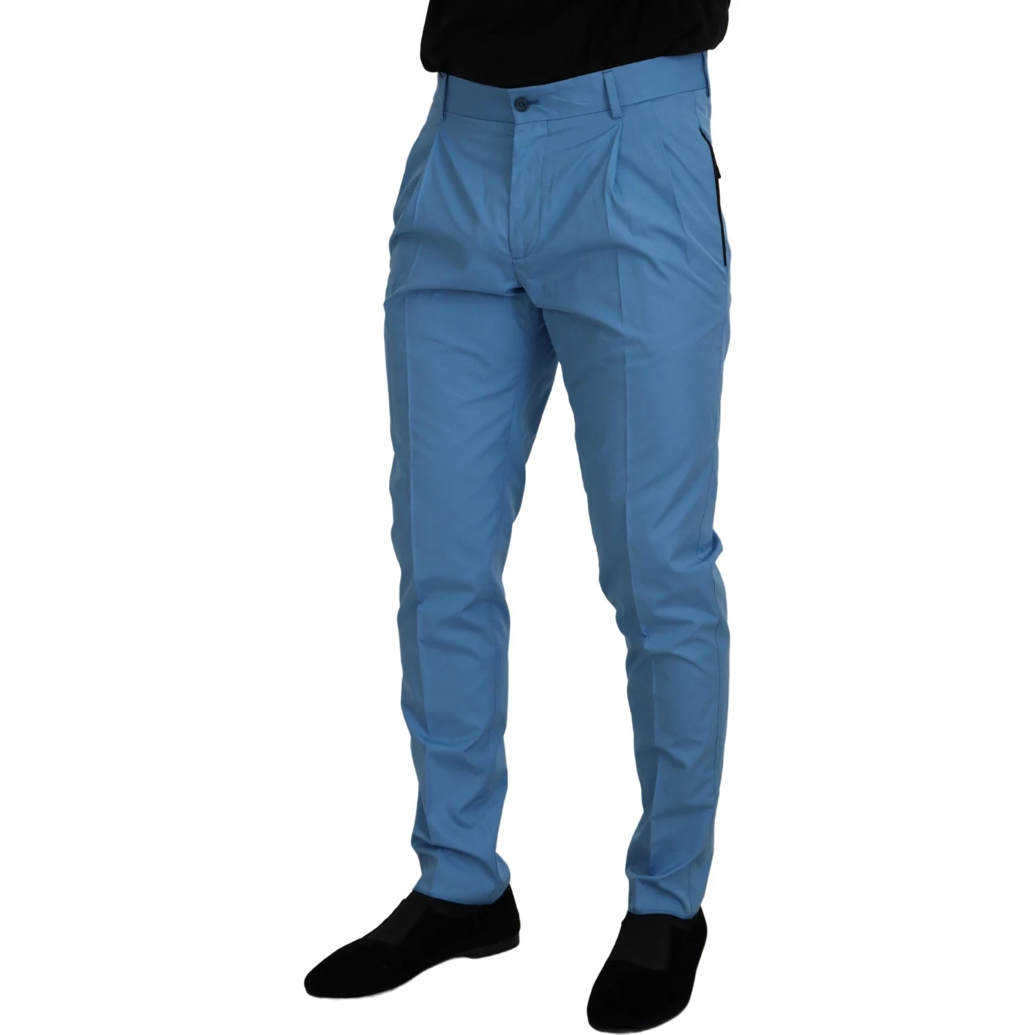 Blue Cotton Silk Trousers Chinos Pants