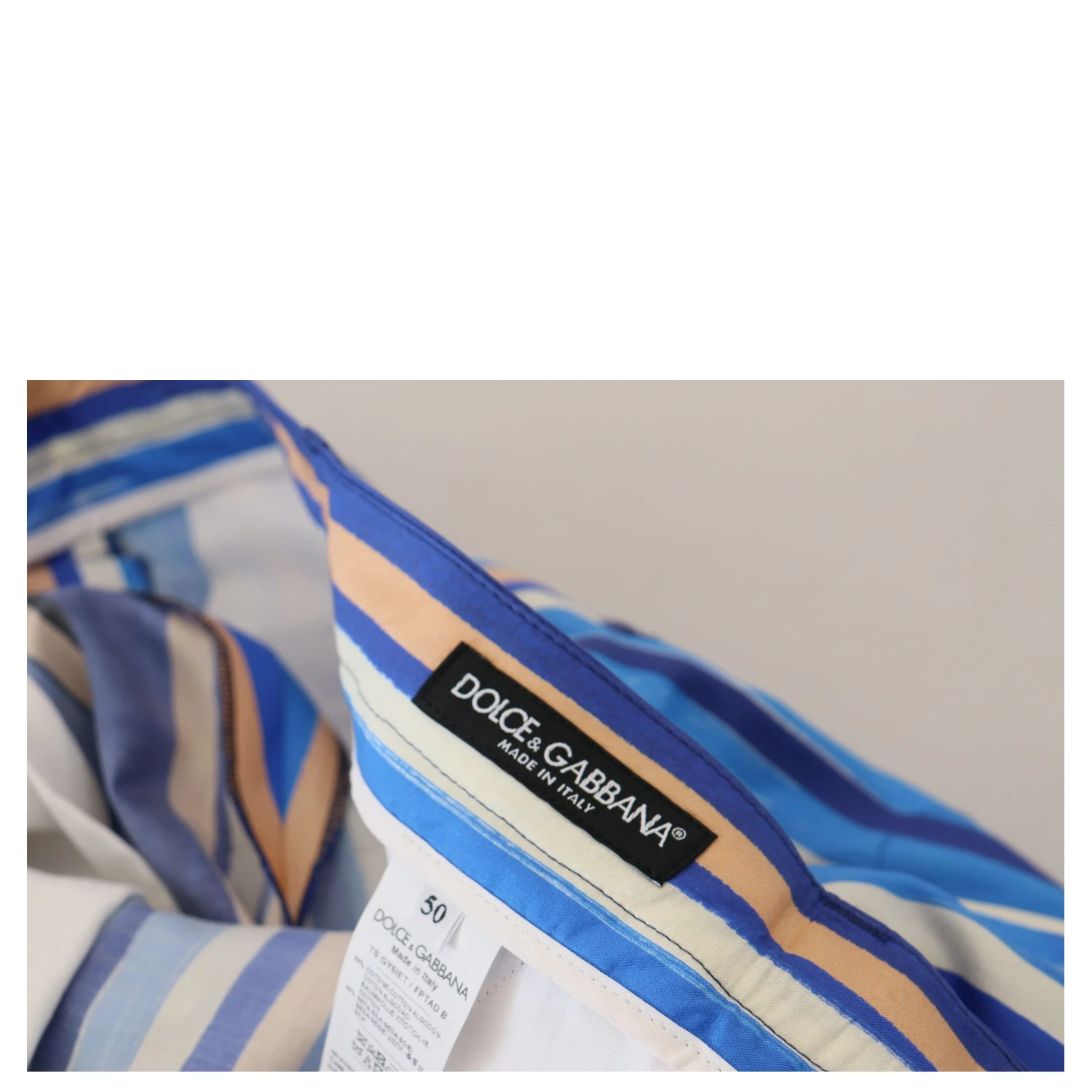 Blue Striped Silk Cotton Slim Trousers Pants