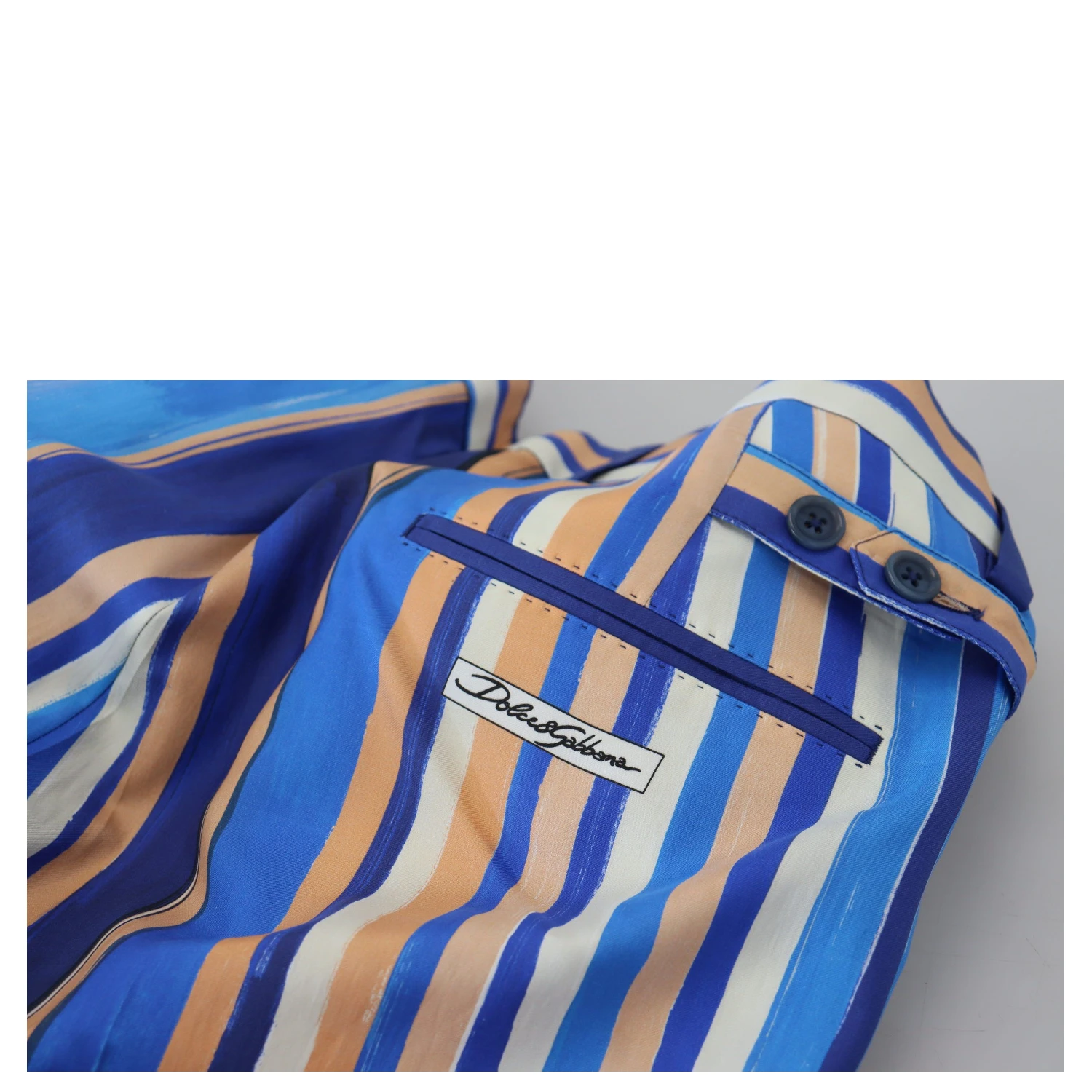 Blue Striped Silk Cotton Slim Trousers Pants