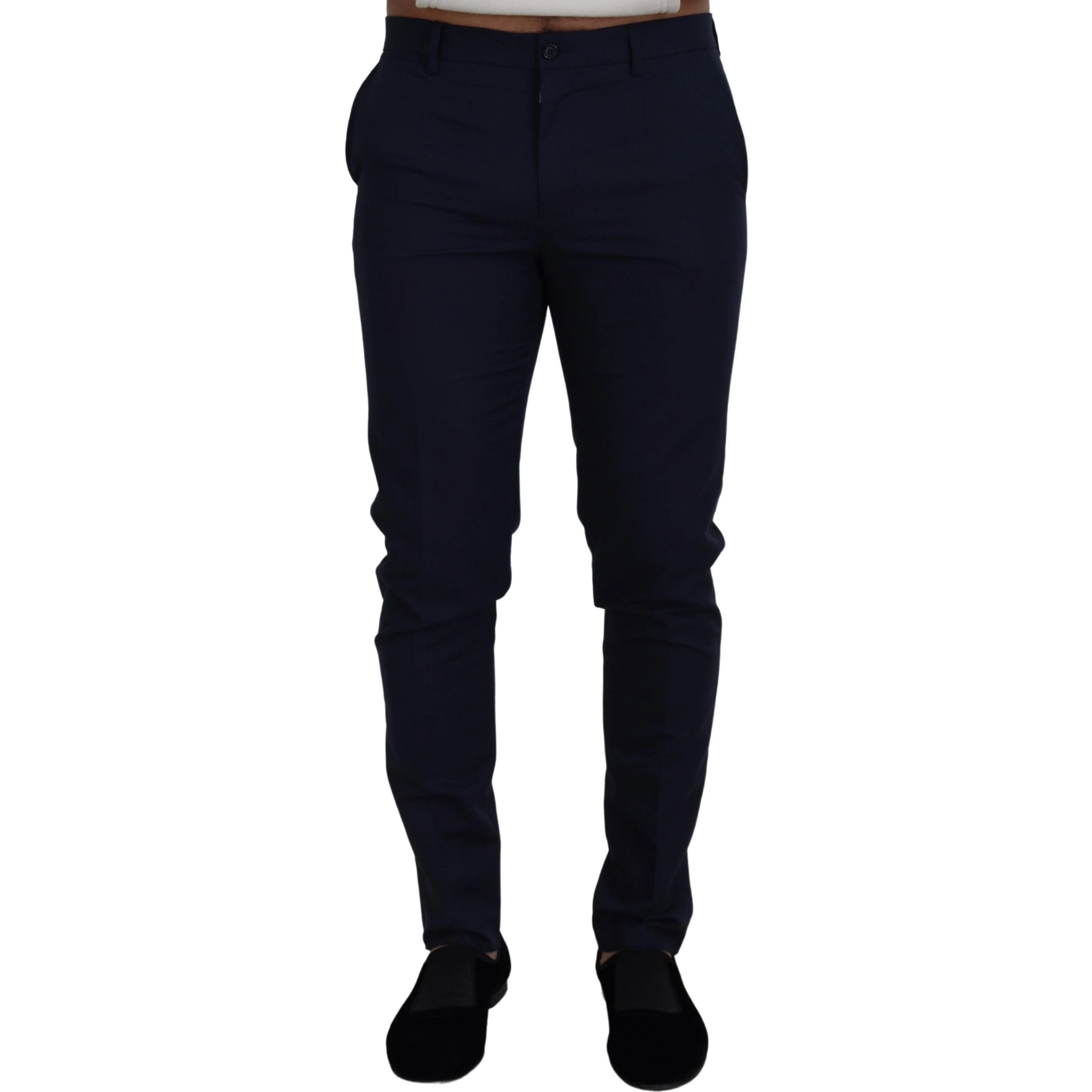 Blue Linen Cotton Slim Trousers Chinos Pants