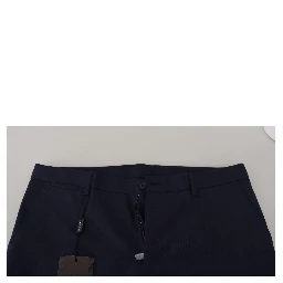 Blue Linen Cotton Slim Trousers Chinos Pants