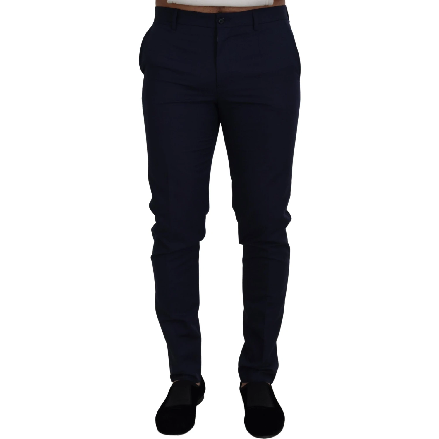 Blue Linen Cotton Slim Trousers Chinos Pants