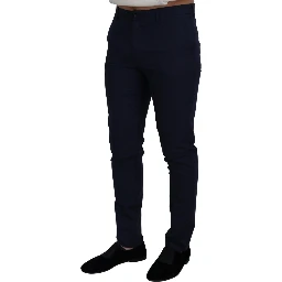 Blue Linen Cotton Slim Trousers Chinos Pants