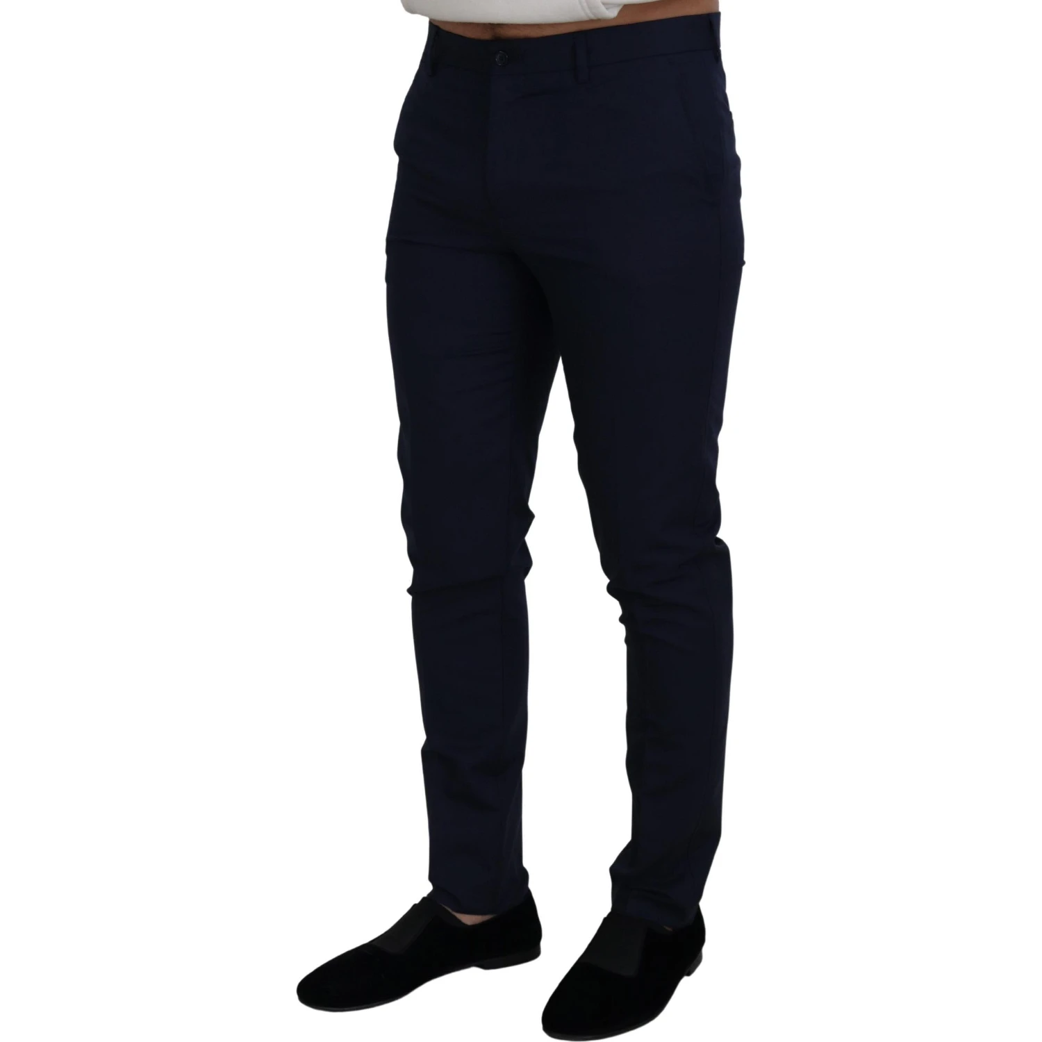 Blue Linen Cotton Slim Trousers Chinos Pants