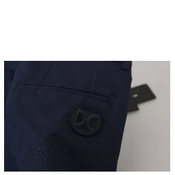Blue Linen Cotton Slim Trousers Chinos Pants