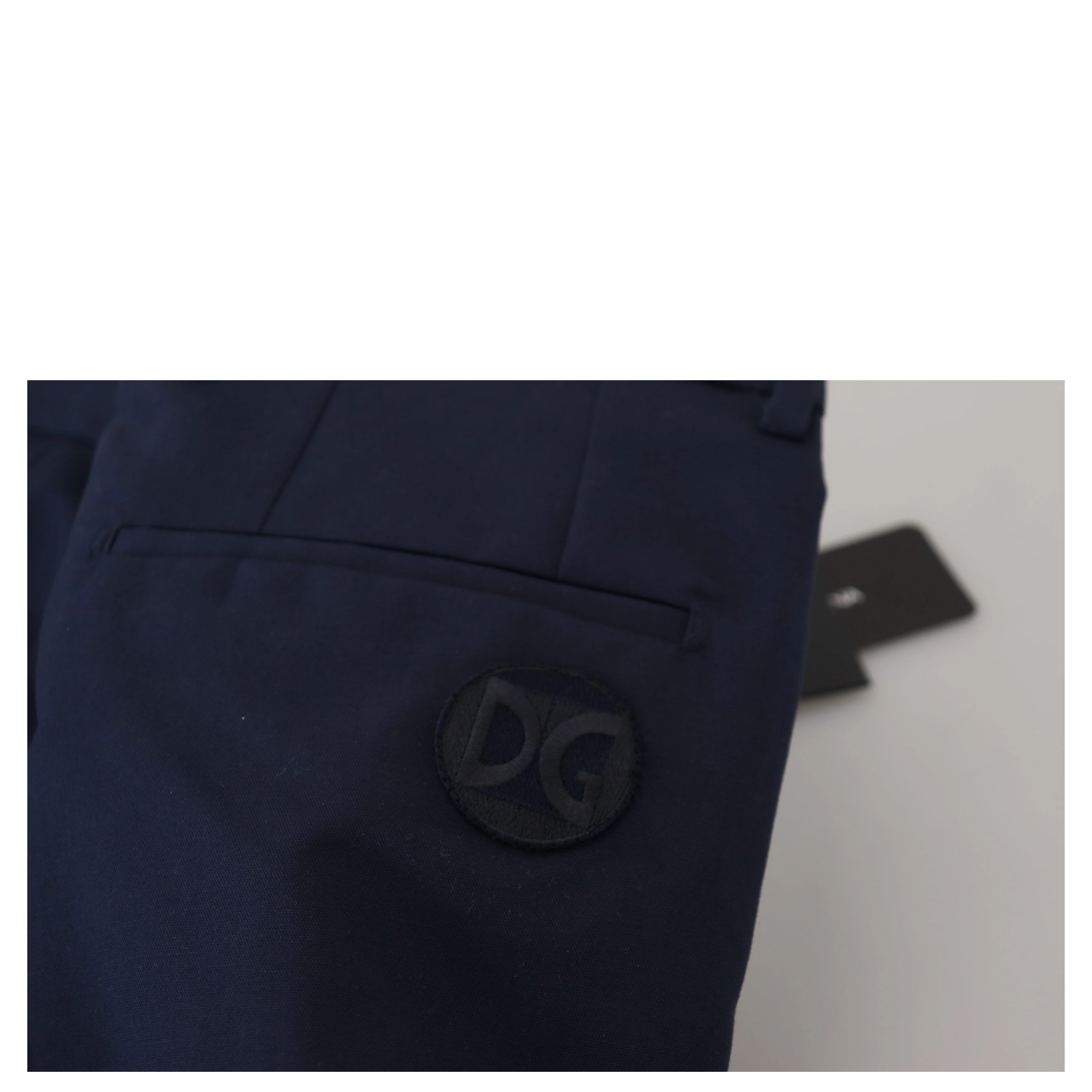 Blue Linen Cotton Slim Trousers Chinos Pants