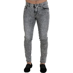 Gray Slim Fit Wash Stretch Cotton Denim Jeans