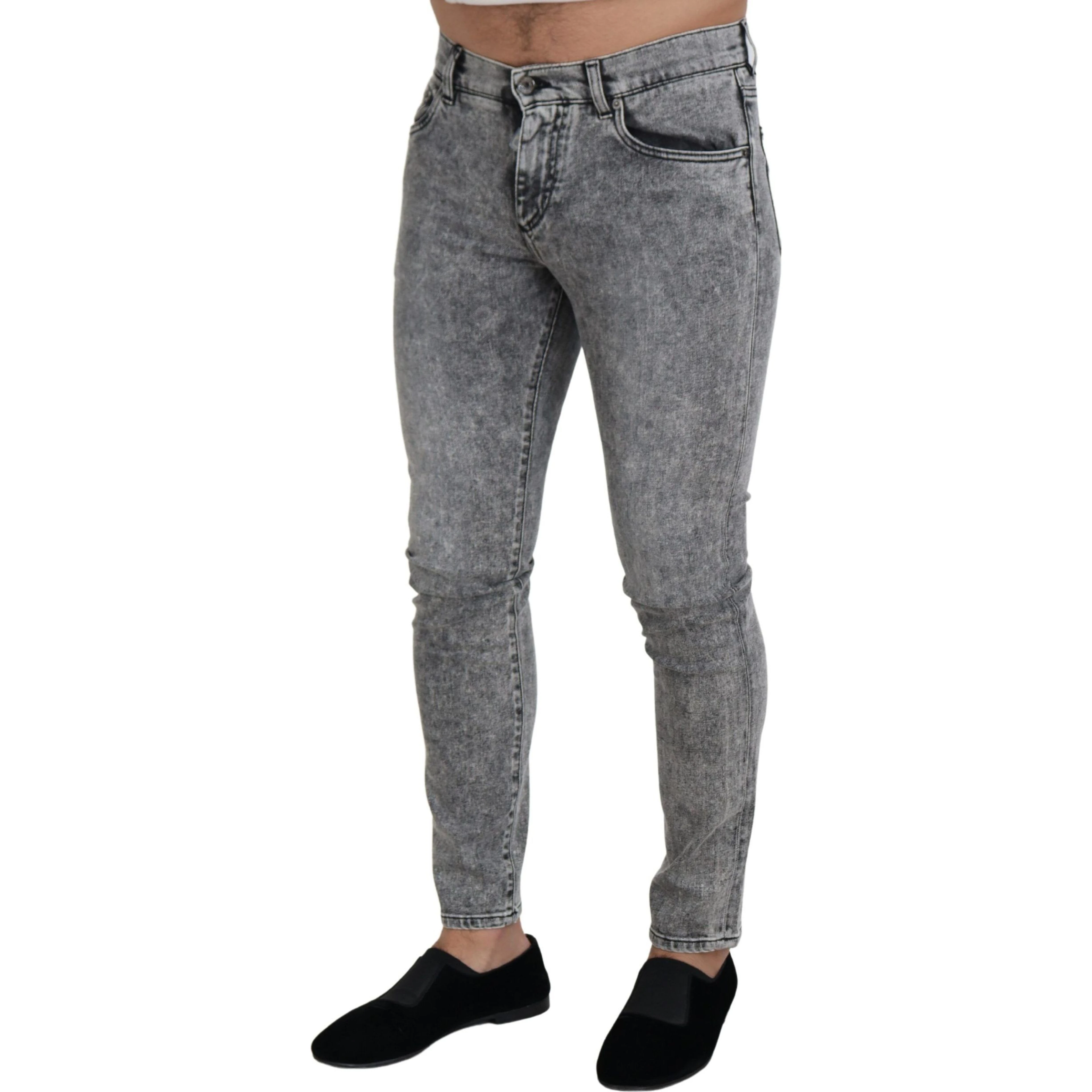 Gray Slim Fit Wash Stretch Cotton Denim Jeans