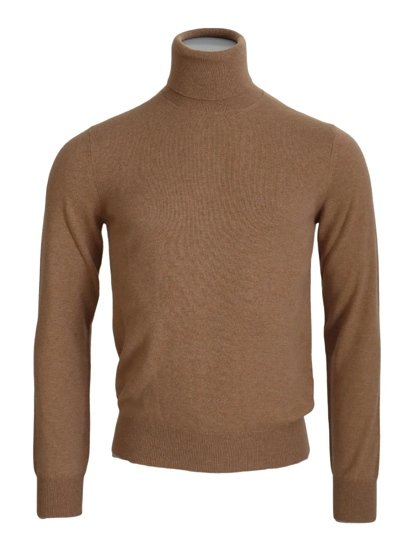 Beige Cashmere Turtleneck Pullover Sweater