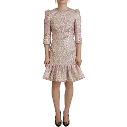 Pink Jaquard 3/4 Sleeve Sheath Midi Dress