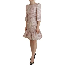 Pink Jaquard 3/4 Sleeve Sheath Midi Dress