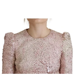 Pink Jaquard 3/4 Sleeve Sheath Midi Dress