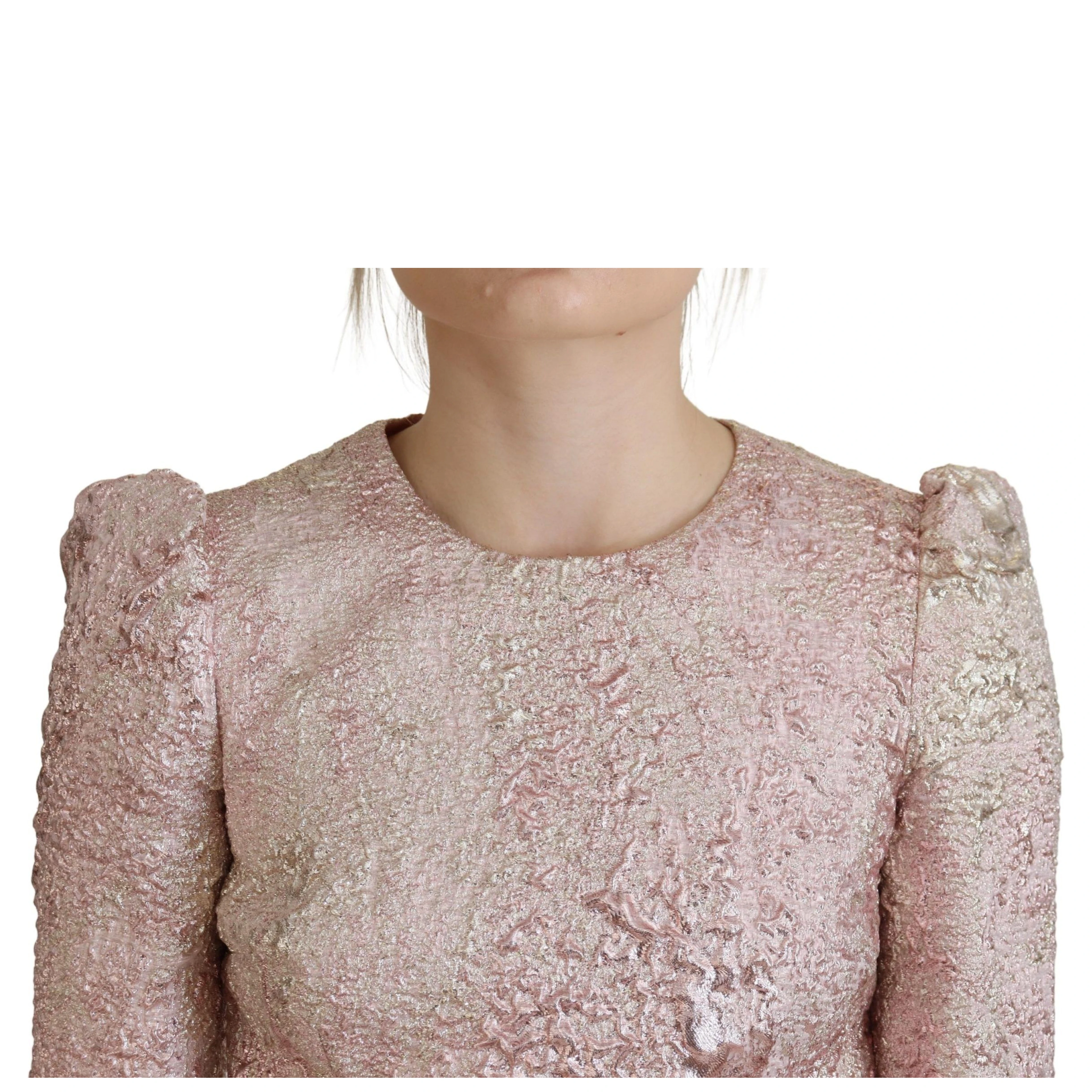 Pink Jaquard 3/4 Sleeve Sheath Midi Dress
