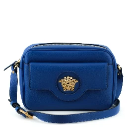 Blue Calf Leather Camera Shoulder Bag