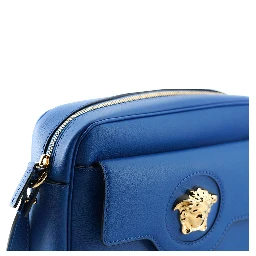 Blue Calf Leather Camera Shoulder Bag