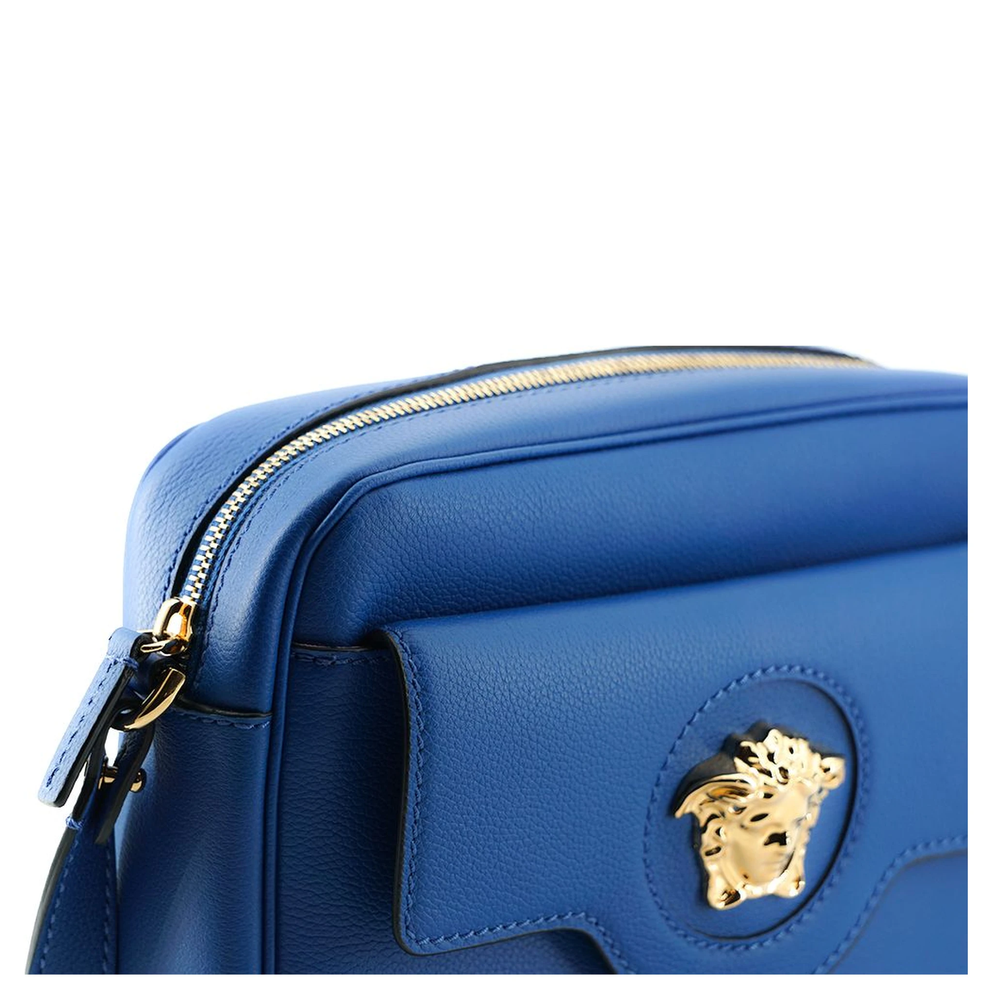 Blue Calf Leather Camera Shoulder Bag