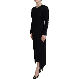 Black Sheath Midi Gown Wool Wrap Dress