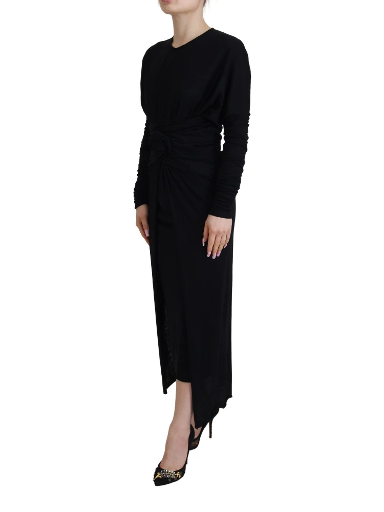 Black Sheath Midi Gown Wool Wrap Dress alternative