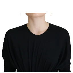 Black Sheath Midi Gown Wool Wrap Dress