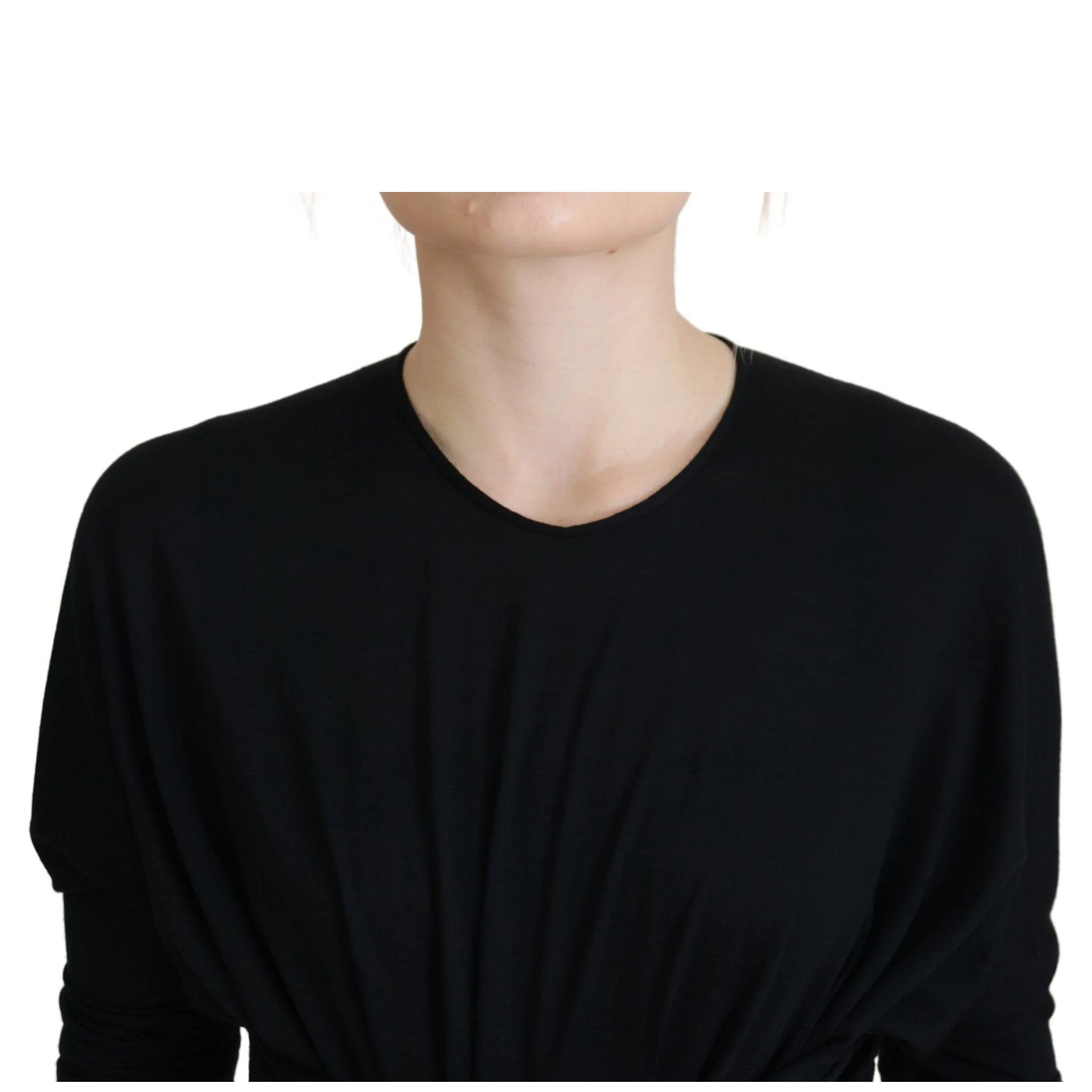 Black Sheath Midi Gown Wool Wrap Dress