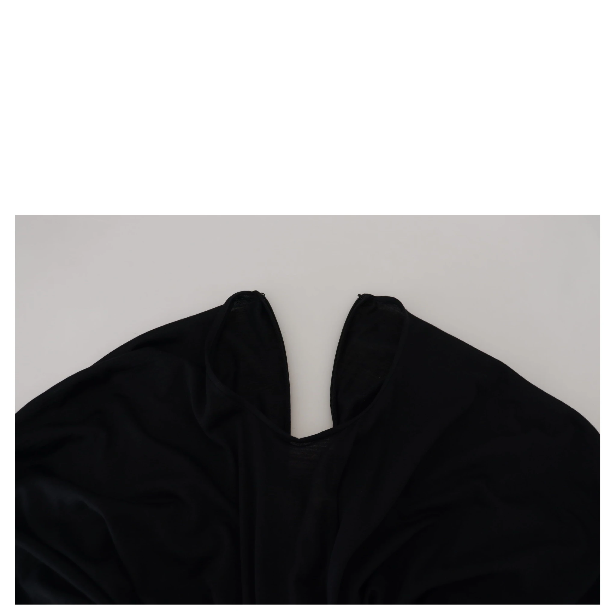 Black Sheath Midi Gown Wool Wrap Dress