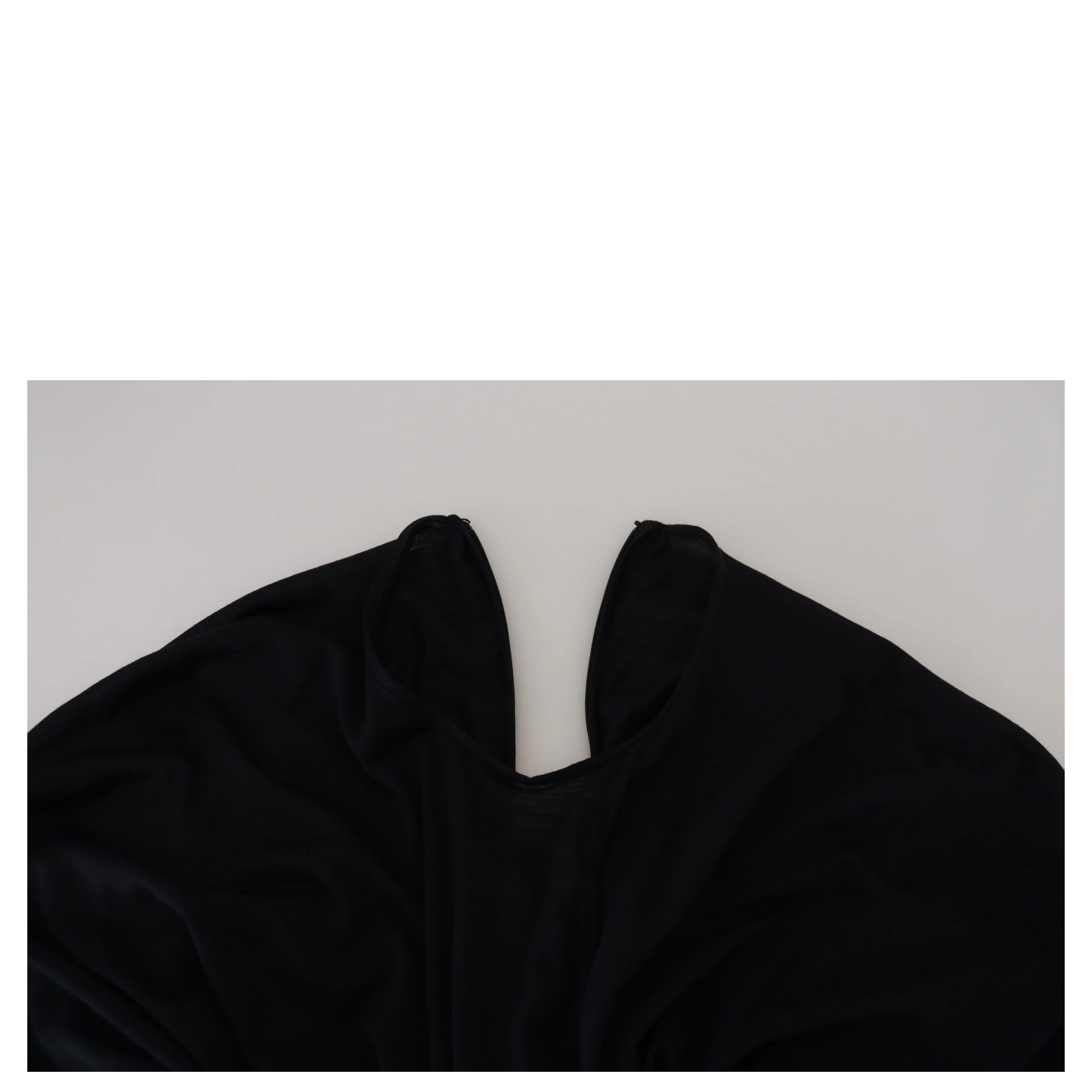 Black Sheath Midi Gown Wool Wrap Dress