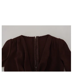 Brown Wrap Long Sleeve Midi Stretch Dress