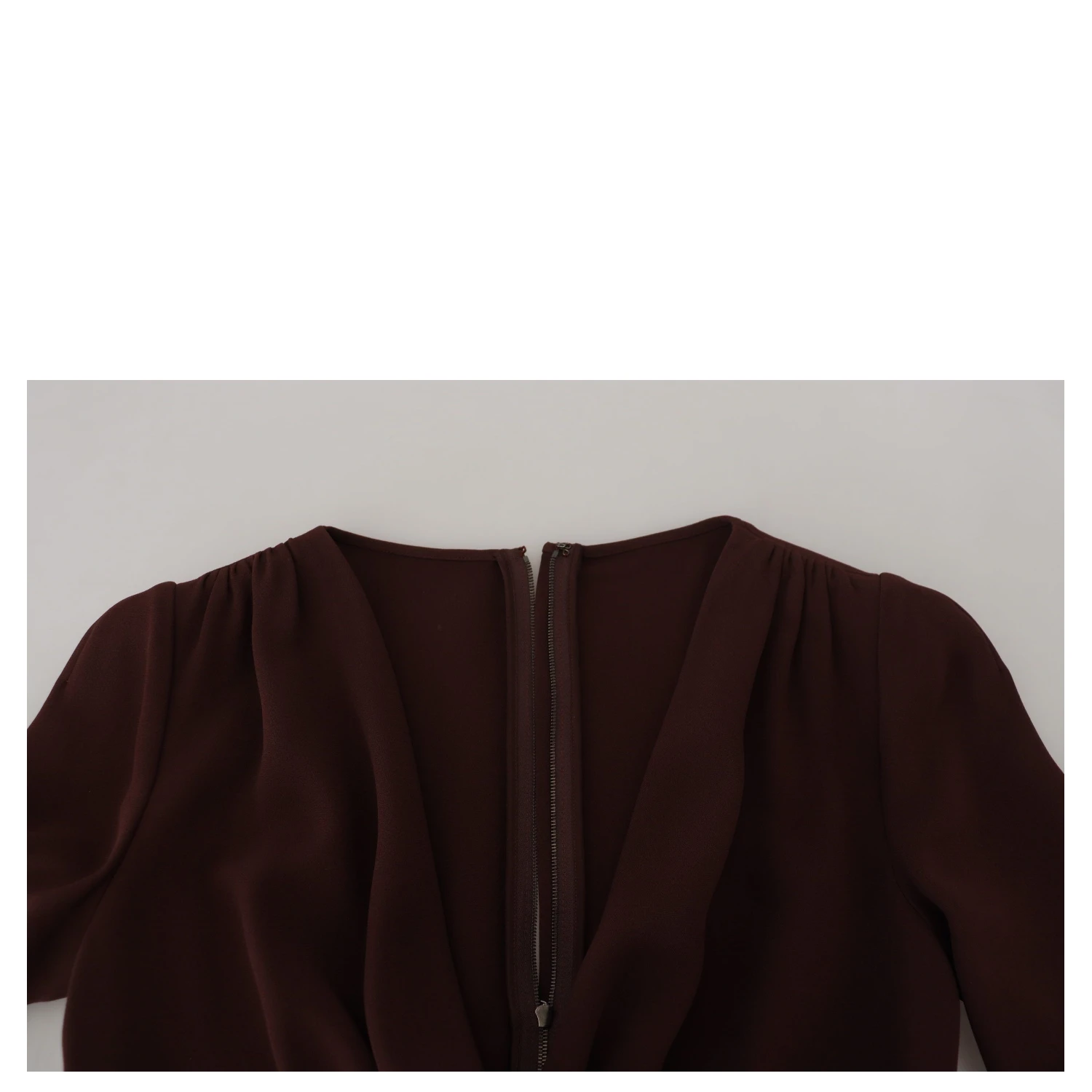 Brown Wrap Long Sleeve Midi Stretch Dress