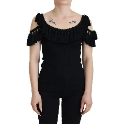 Black Tank Top Blouse Tassle Cotton Blouse