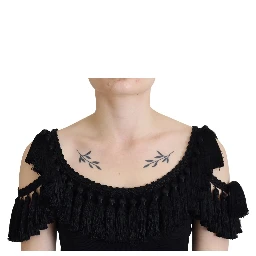 Black Tank Top Blouse Tassle Cotton Blouse