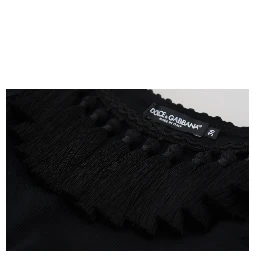Black Tank Top Blouse Tassle Cotton Blouse