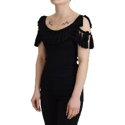 Black Tank Top Blouse Tassle Cotton Blouse