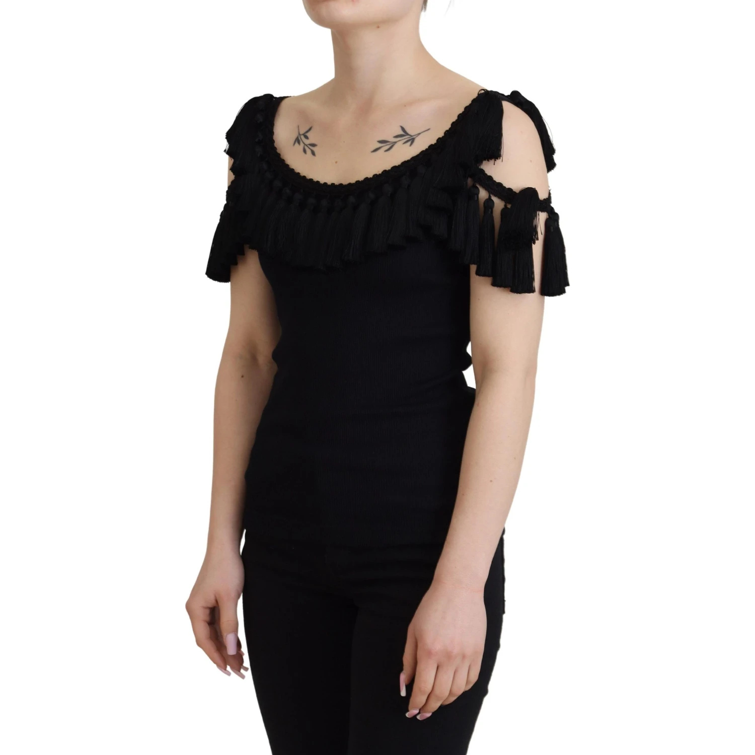 Black Tank Top Blouse Tassle Cotton Blouse