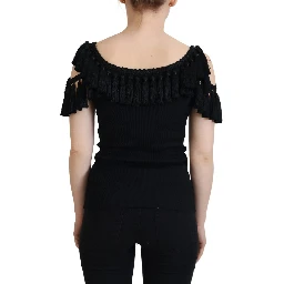 Black Tank Top Blouse Tassle Cotton Blouse