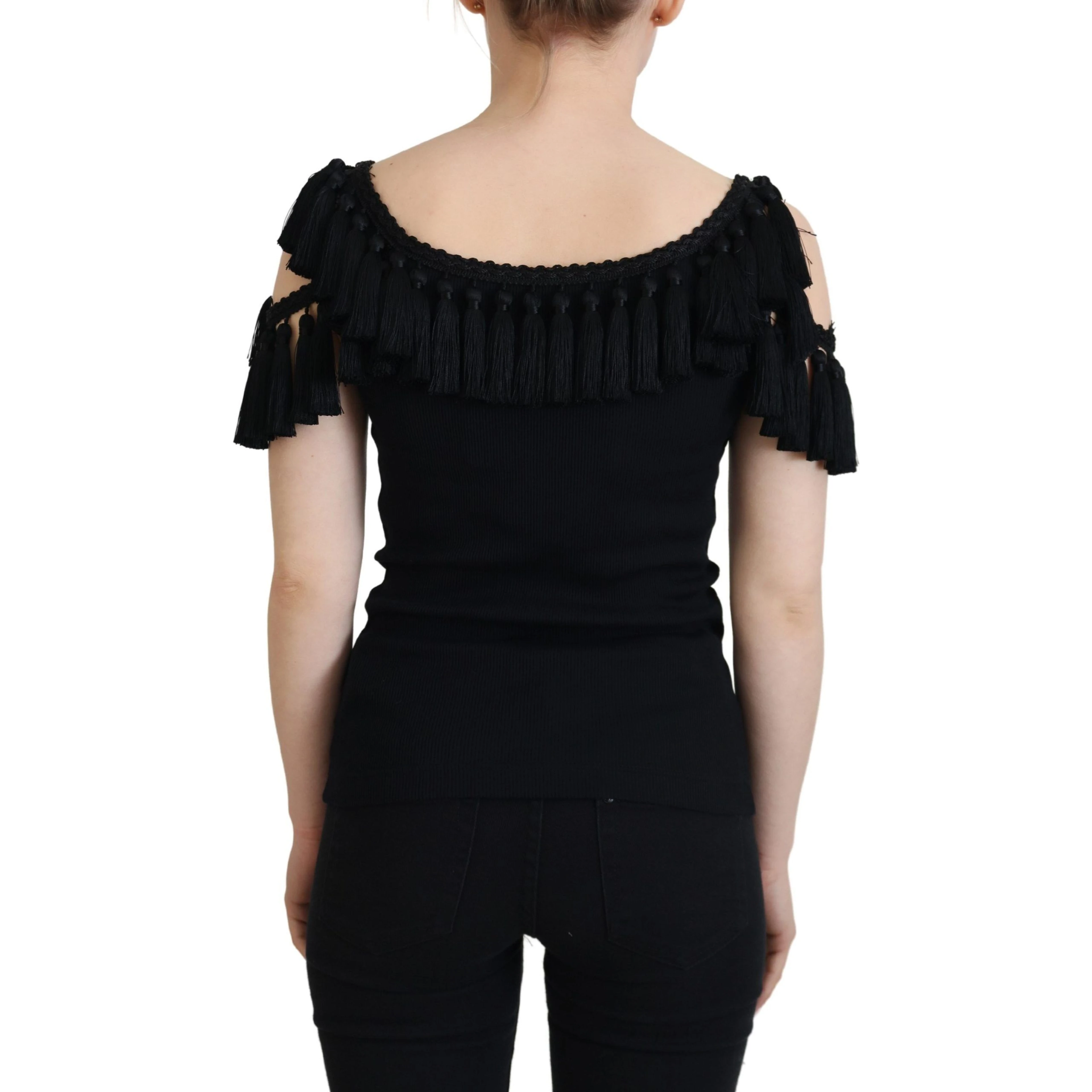 Black Tank Top Blouse Tassle Cotton Blouse