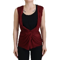 Bordeaux Silk Stretch Top Vest Blouse