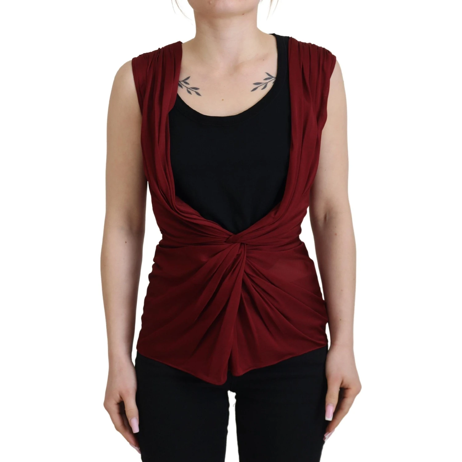 Bordeaux Silk Stretch Top Vest Blouse