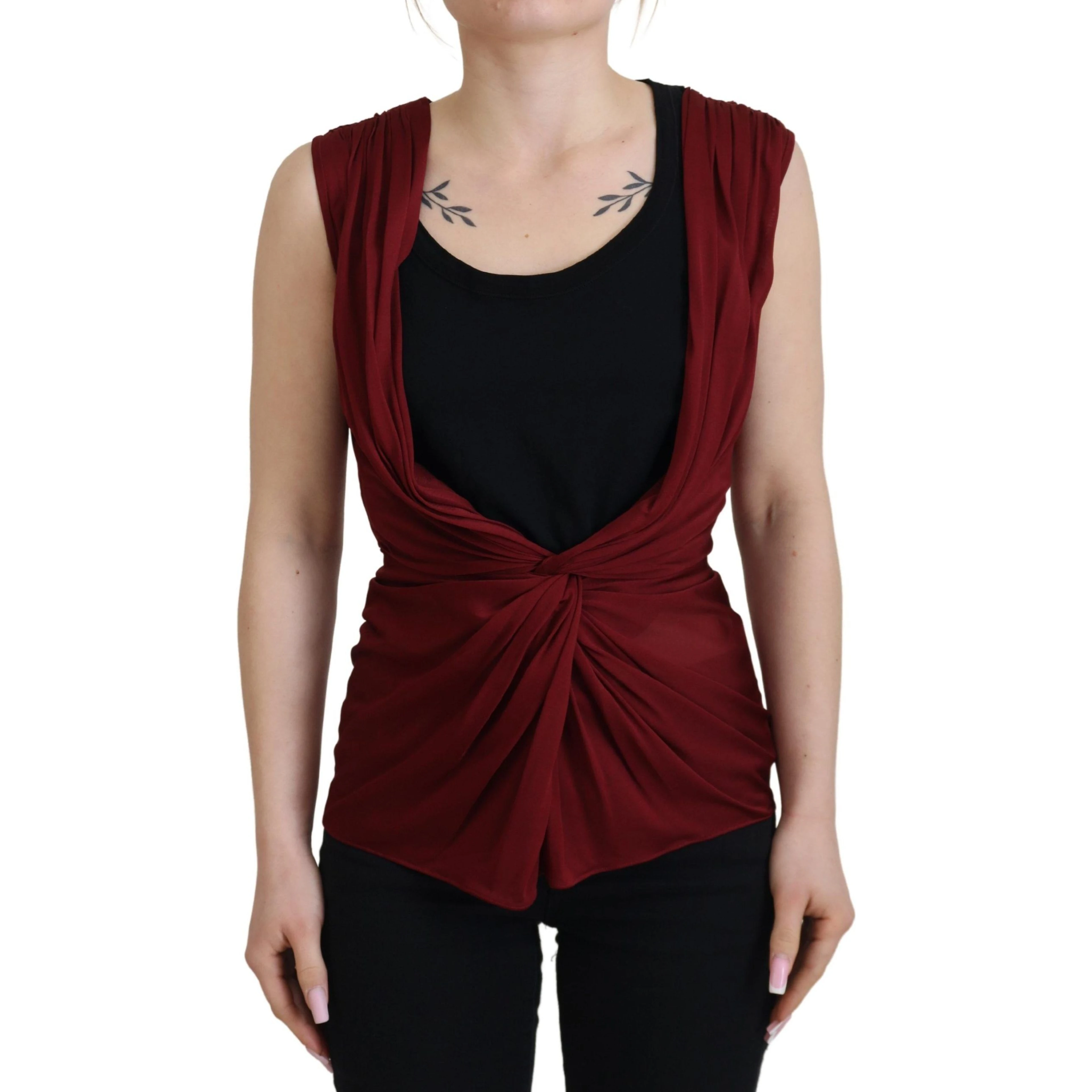 Bordeaux Silk Stretch Top Vest Blouse
