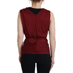 Bordeaux Silk Stretch Top Vest Blouse