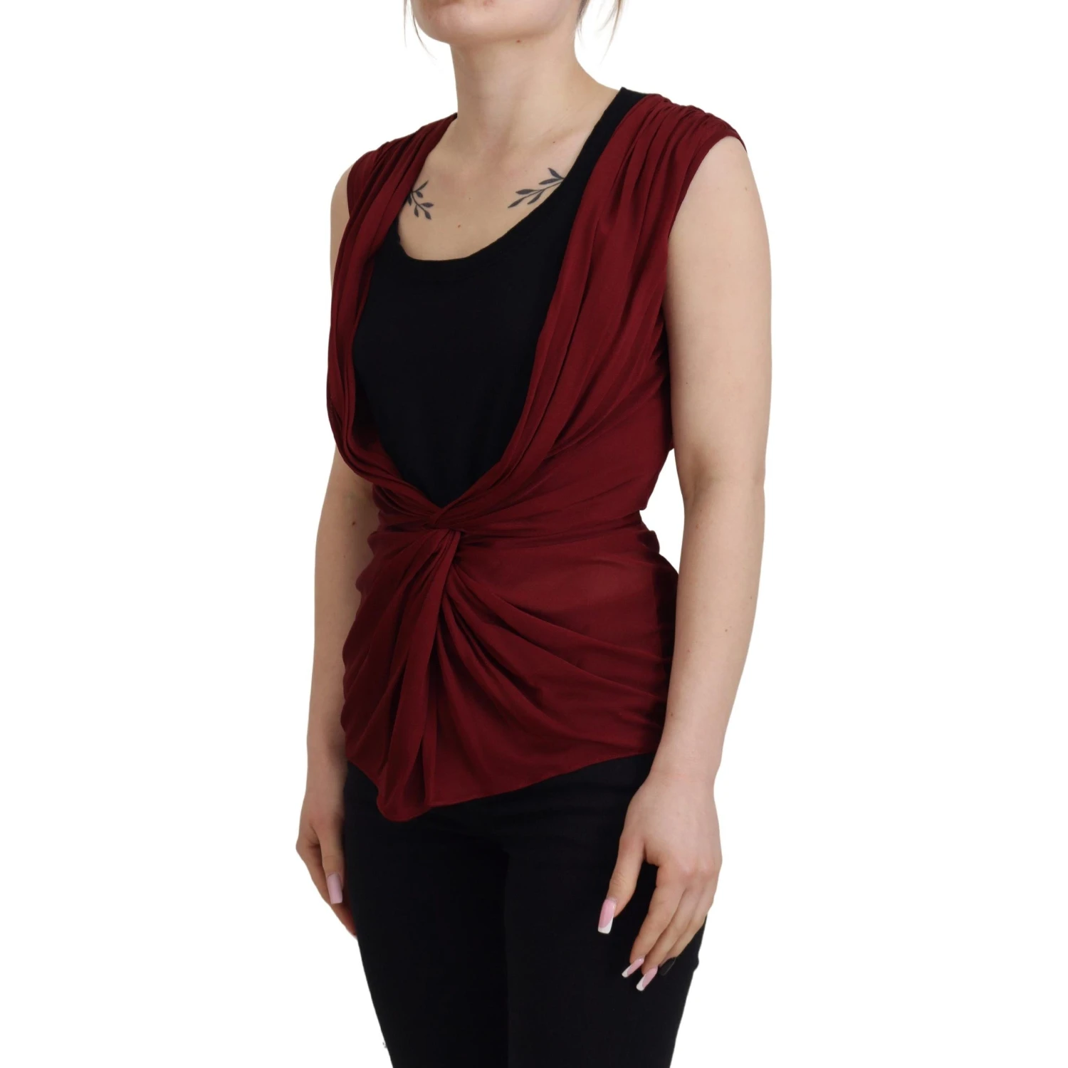 Bordeaux Silk Stretch Top Vest Blouse