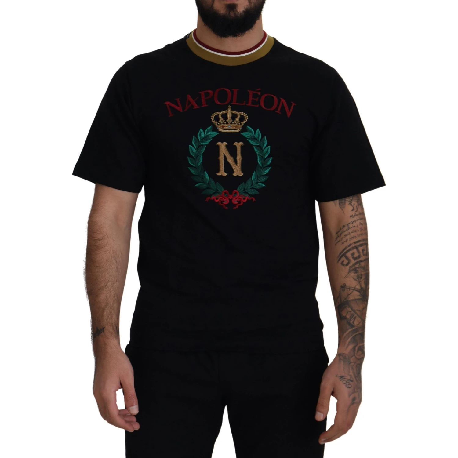 Black Cotton Embroidered Crewneck T-shirt