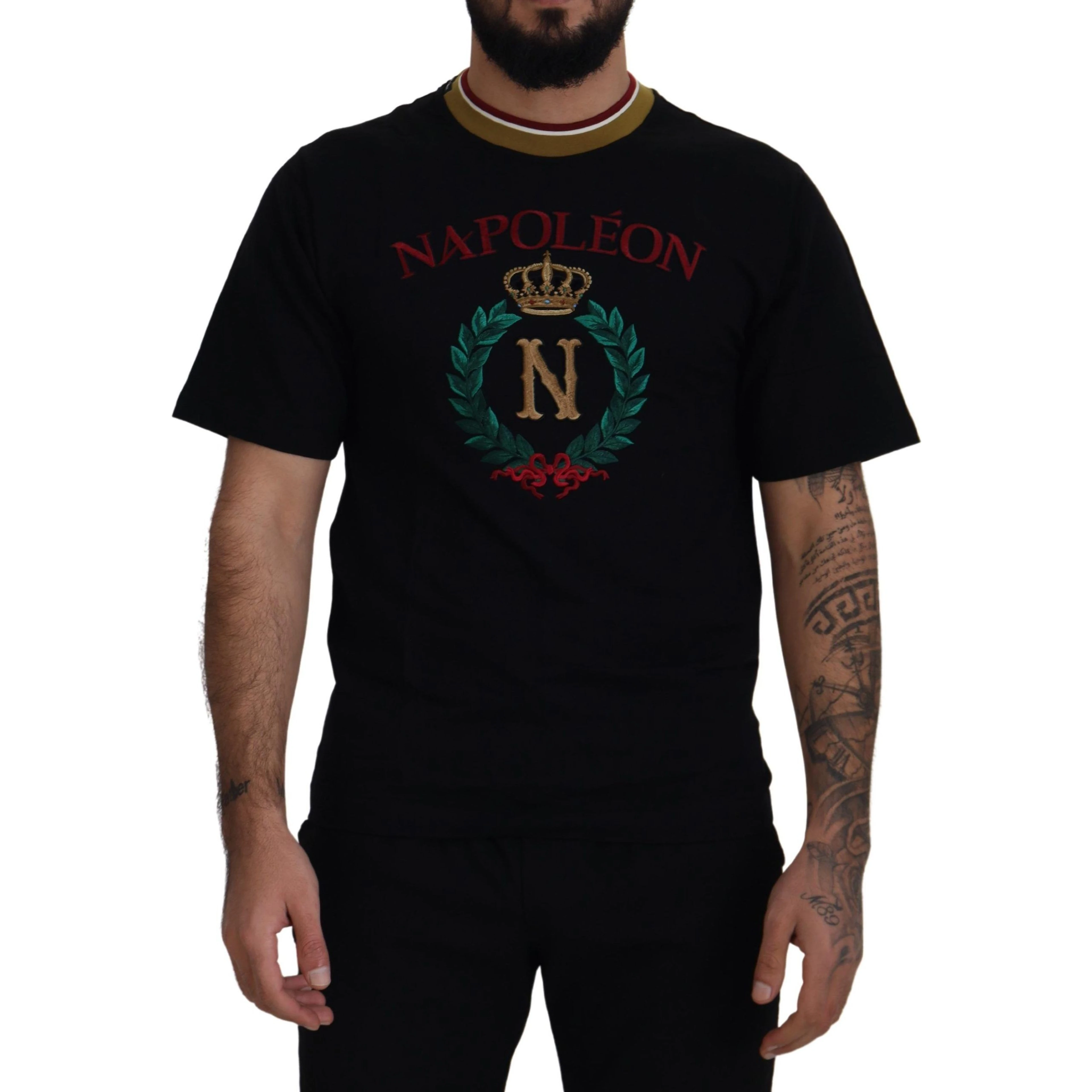 Black Cotton Embroidered Crewneck T-shirt