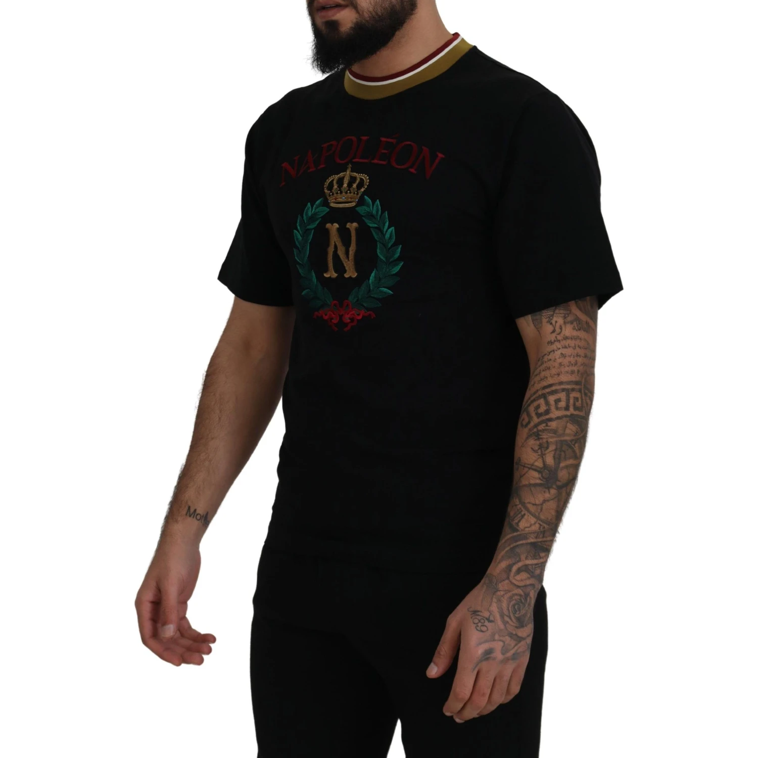 Black Cotton Embroidered Crewneck T-shirt