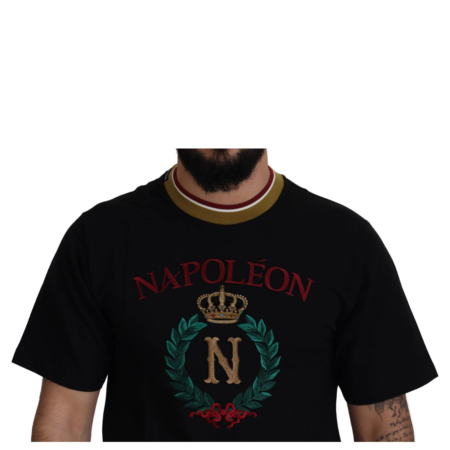 Black Cotton Embroidered Crewneck T-shirt
