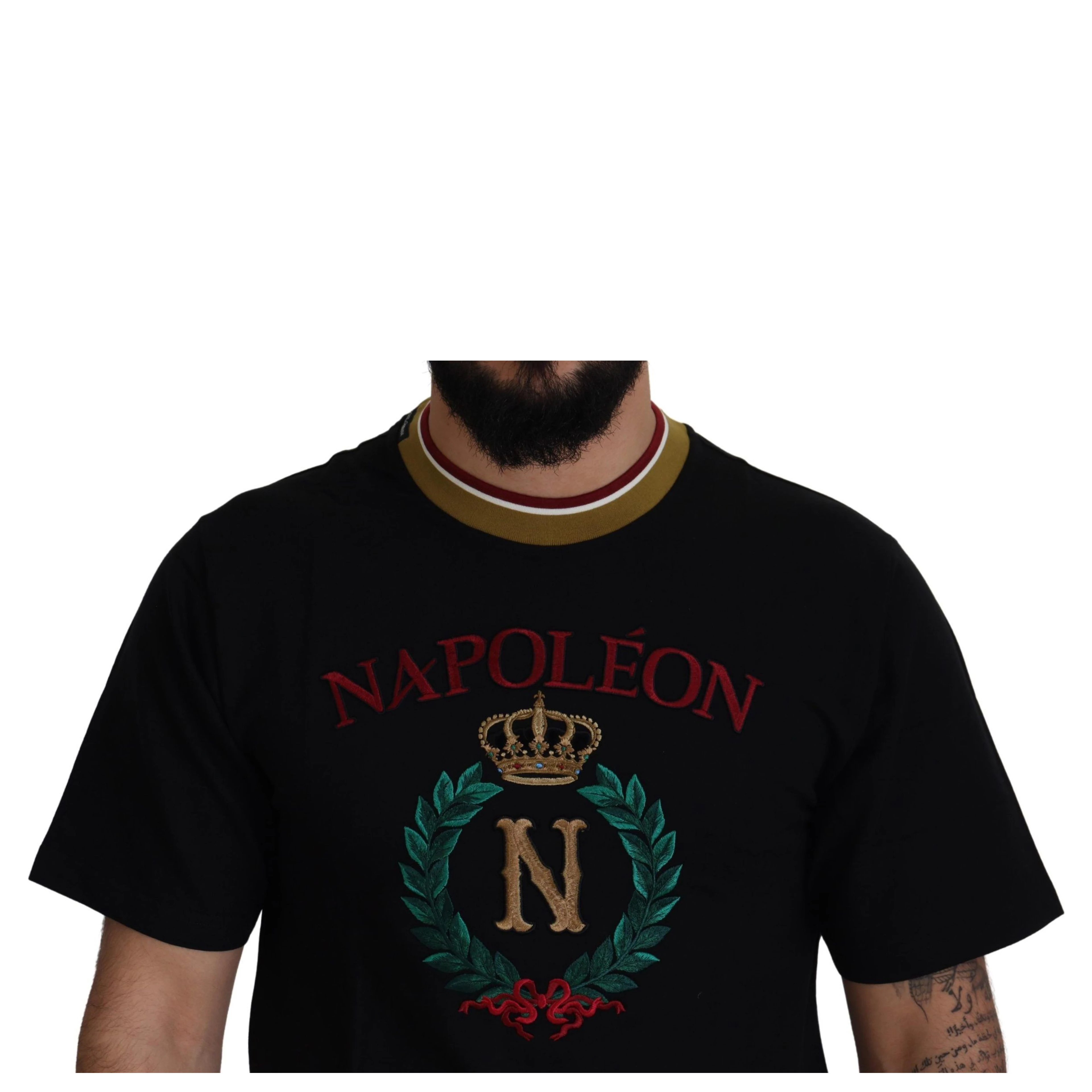 Black Cotton Embroidered Crewneck T-shirt