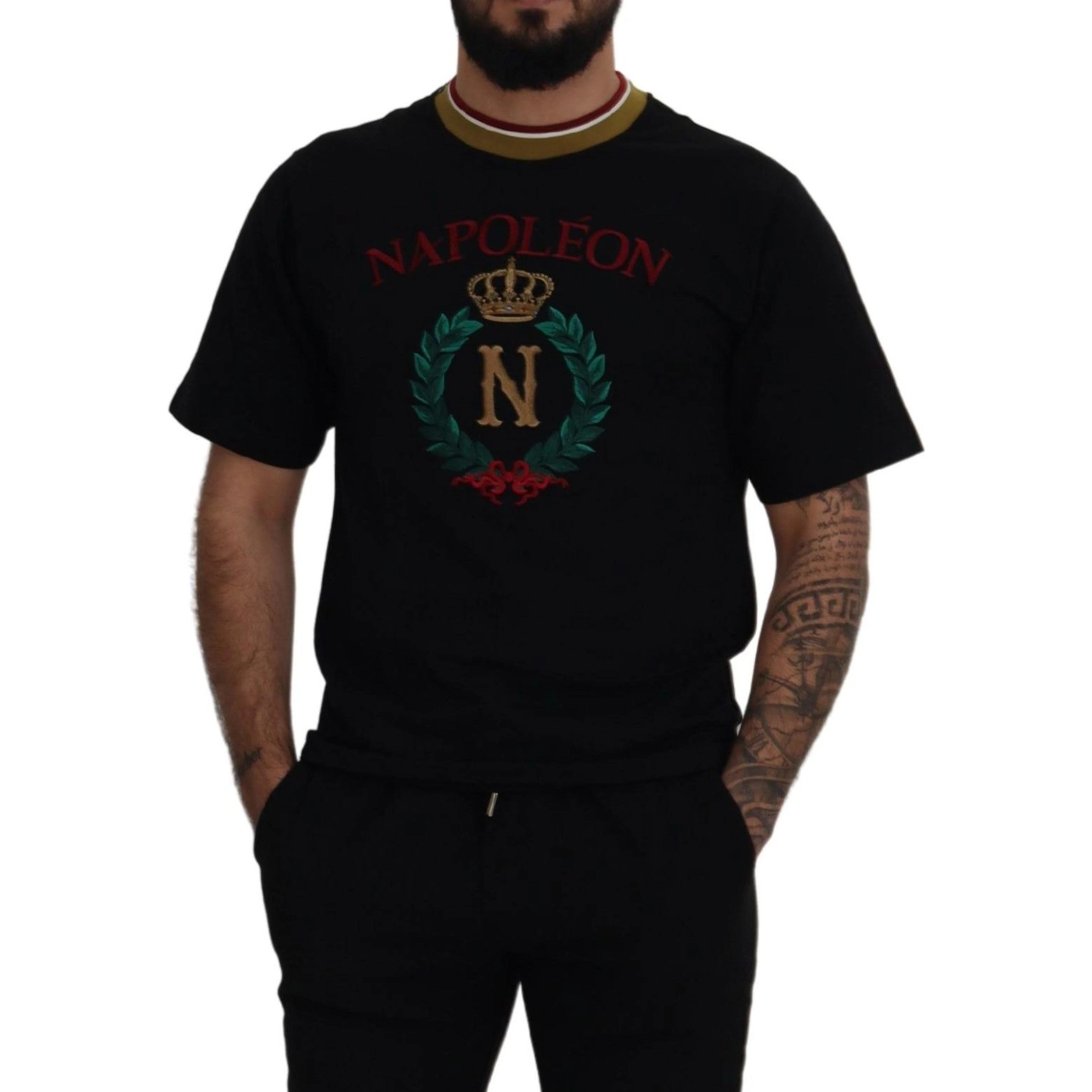 Black Cotton Embroidered Crewneck T-shirt