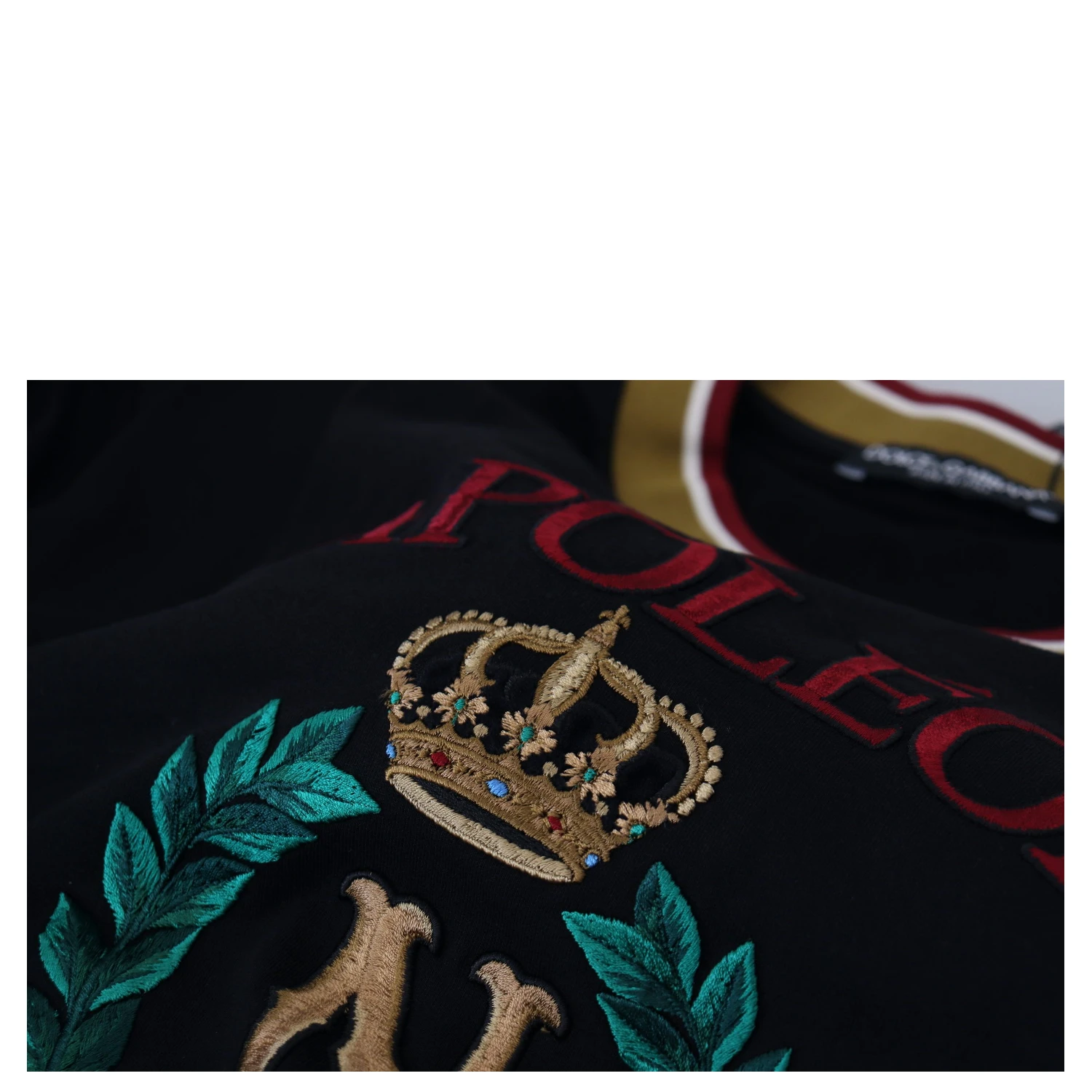Black Cotton Embroidered Crewneck T-shirt